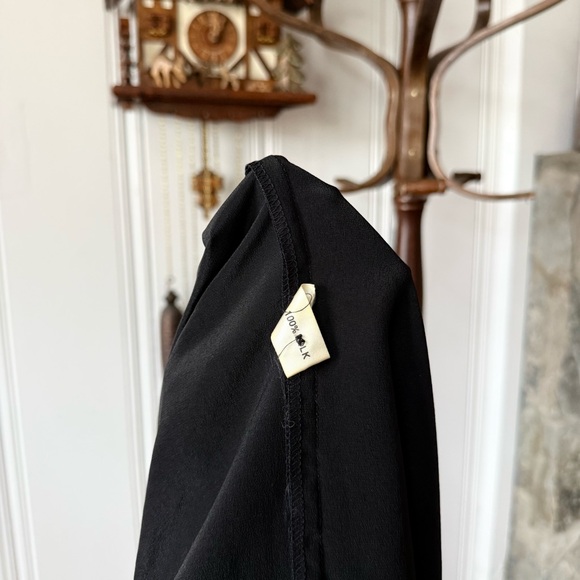 Vintage Silk Striped Balloon Sleeve Black Midi Dress - Picture 10 of 10